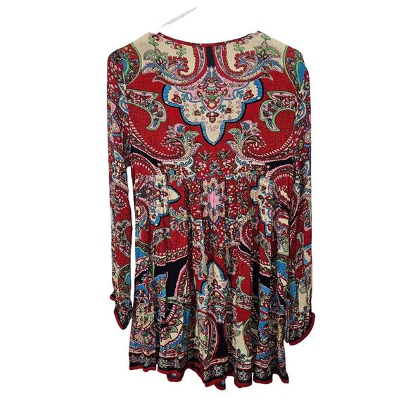Boho Flowy Red Long Sleeve Paisley Print Dress. Size small. - Picture 2 of 7